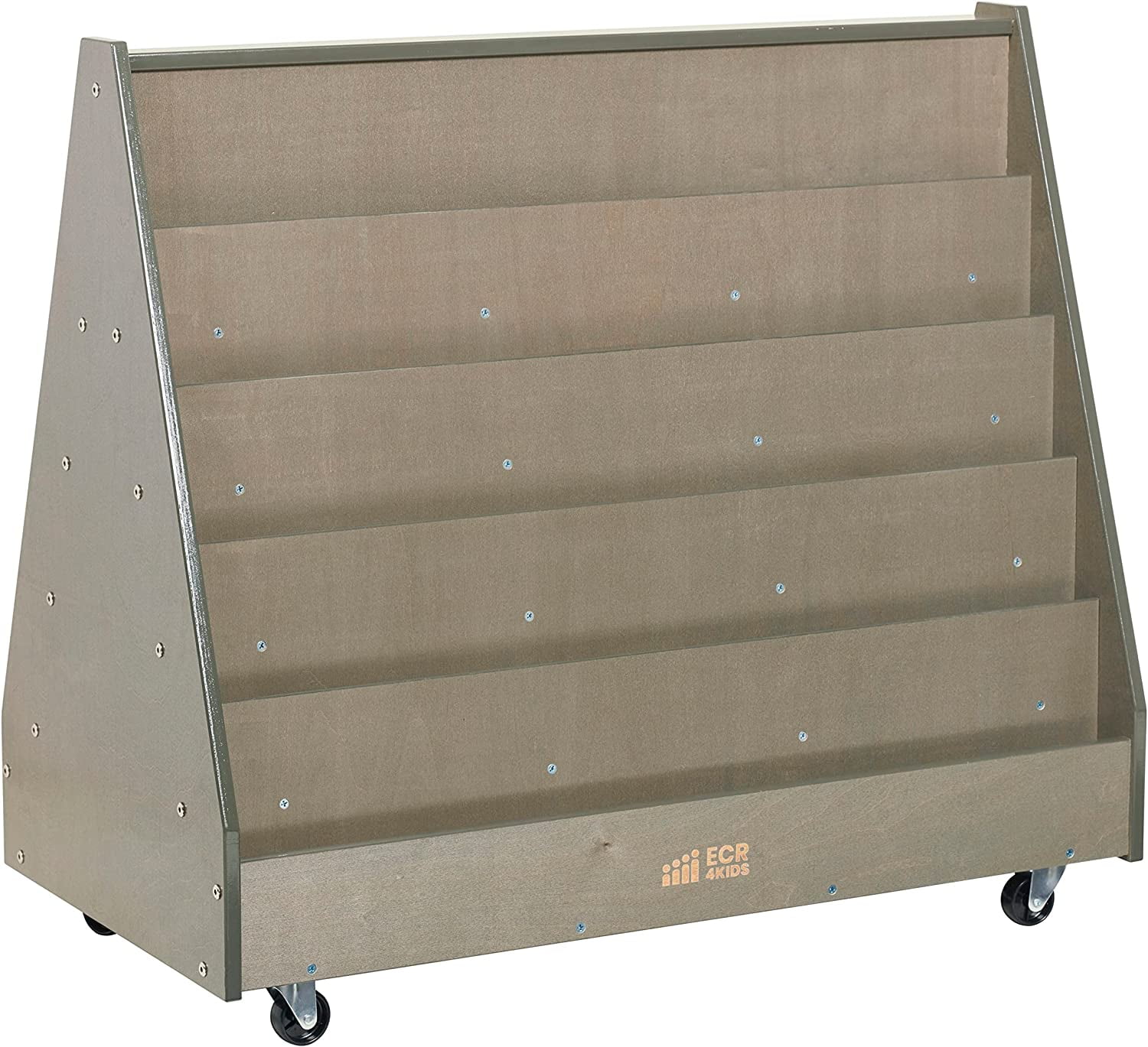 ECR4Kids Double-Sided Wooden Mobile Book Display and Storage, Montessori Furniture, Grey Wash