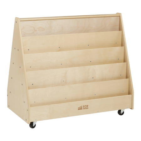 ECR4Kids Double-Sided Wooden Mobile Book Display and Storage, Montessori Furniture, Natural