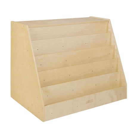 ECR4Kids Double-Sided Wooden Mobile Book Display with Storage Shelf, Kids Furniture, Natural