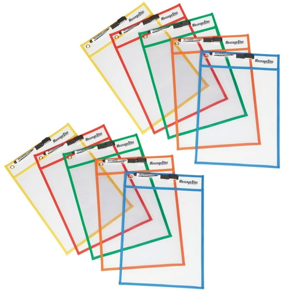ECR4Kids Dry-Erase Clear Pockets Sleeves and Markers 10" x 14", 30pc , Assorted