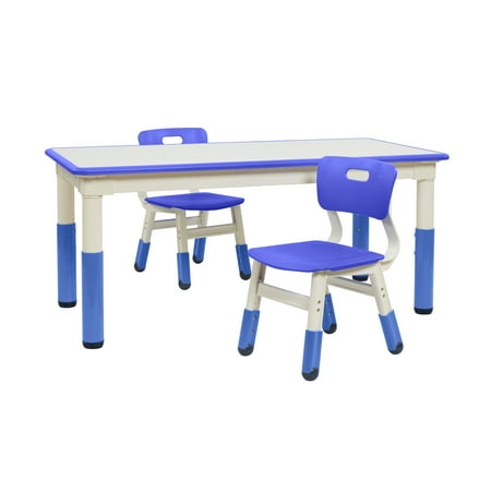 ECR4Kids Dry-Erase Rectangular Activity Table with 2 Chairs, Adjustable, Blue