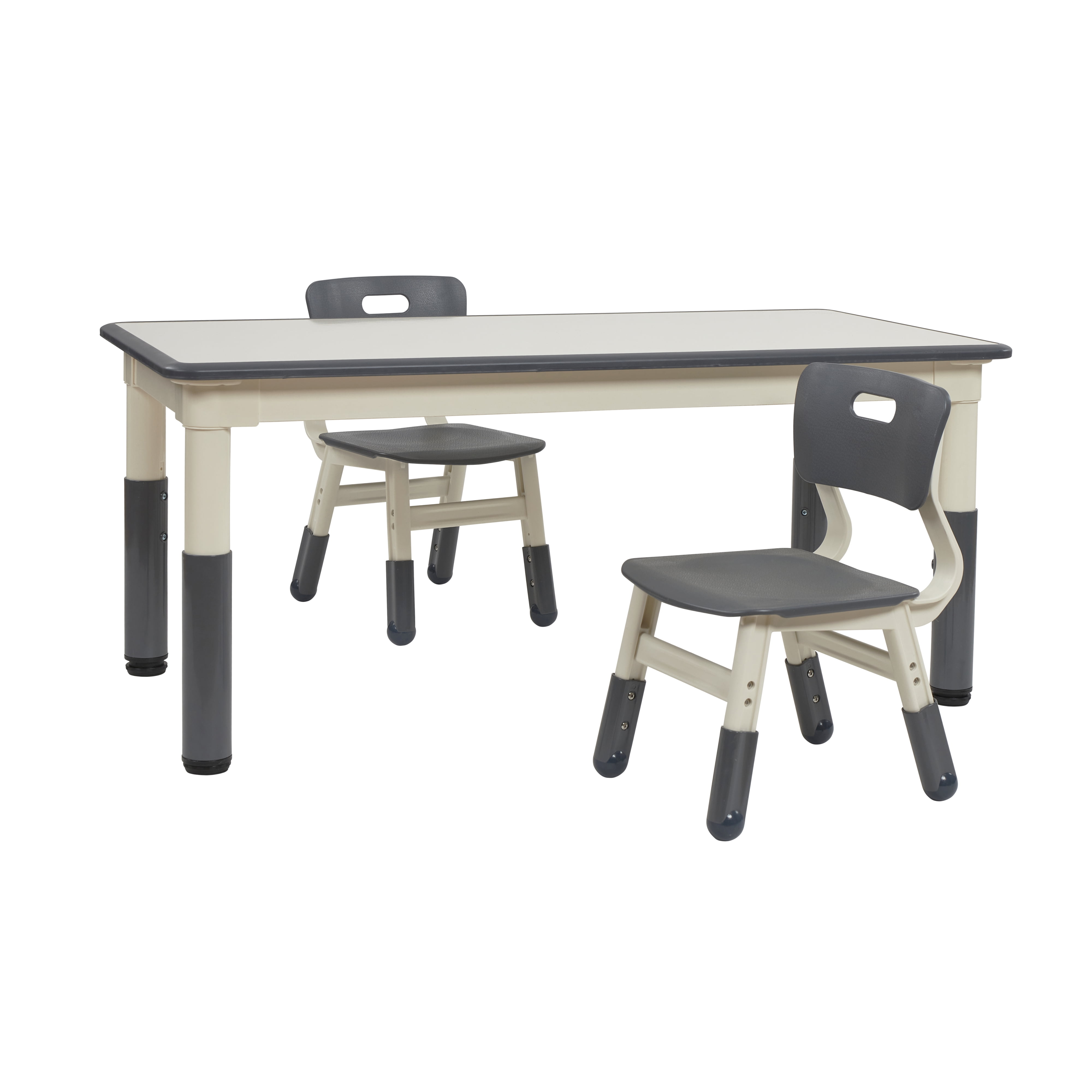 ECR4Kids Dry-Erase Rectangular Activity Table with Two Chairs, Kids Furniture, Grey, 3-Piece