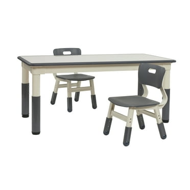 ECR4Kids Dry-Erase Rectangular Activity Table with 2 Chairs, Adjustable, Grey, 1