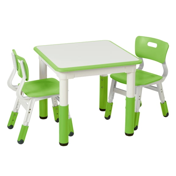 ECR4Kids Dry-Erase Square Activity Table with Two Chairs, Kids Furniture, Grassy Green, 3-Piece