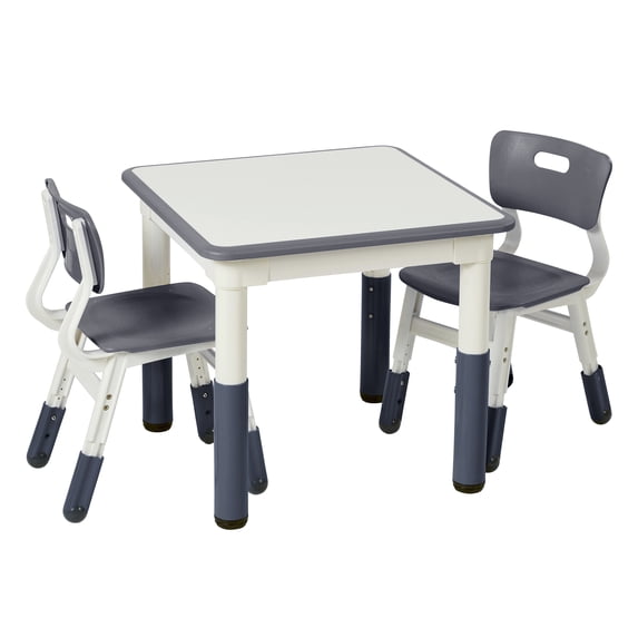 ECR4Kids Dry-Erase Square Activity Table with Two Chairs, Kids Furniture, Grey, 3-Piece