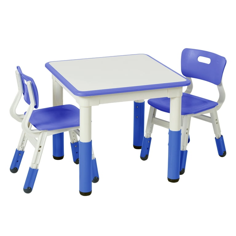 ECR4Kids Dry Erase Square Activity Table with 2 Chairs Adjustable