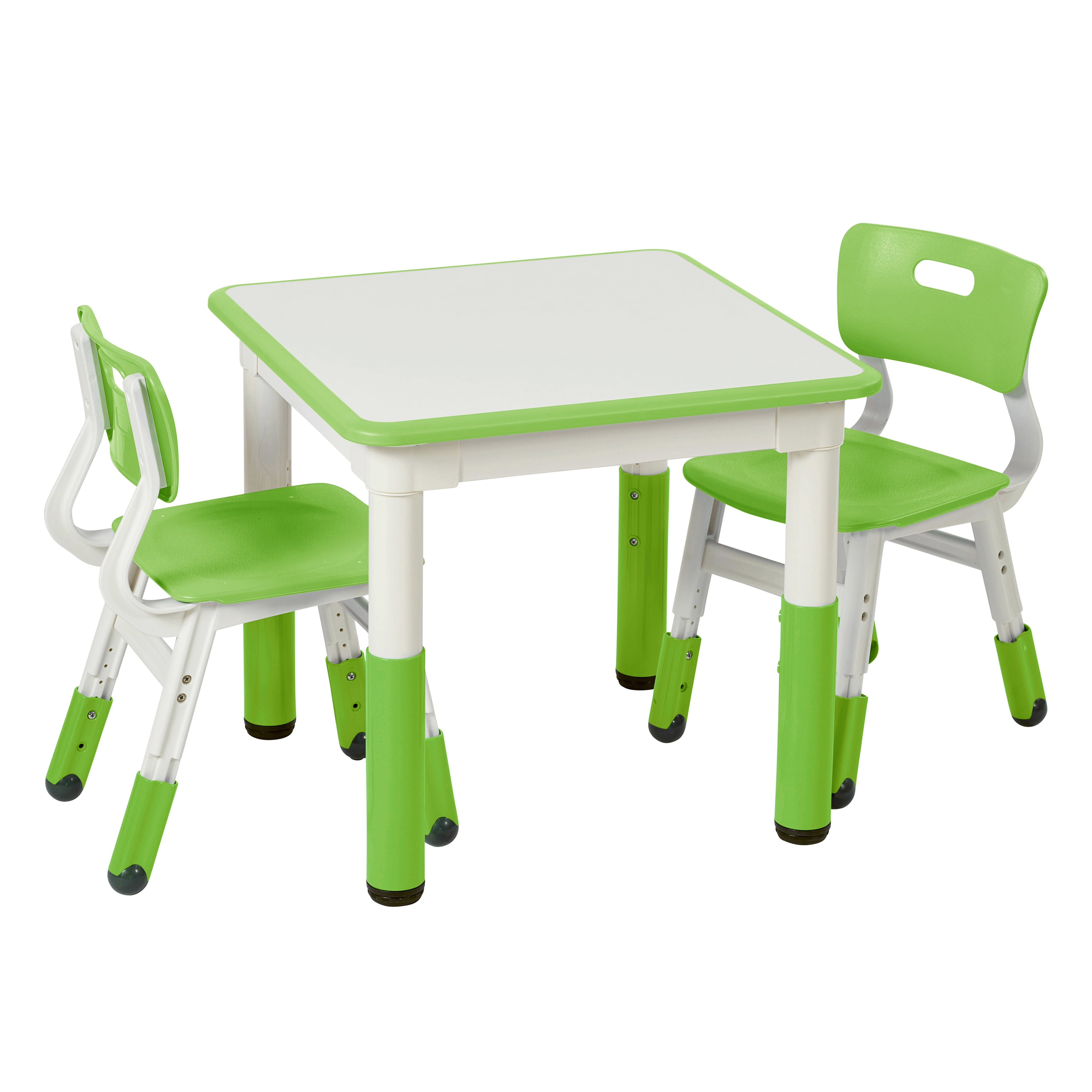 ECR4Kids DryErase Square Activity Table with 2 Chairs, Adjustable, Kids Furniture, Grassy Green