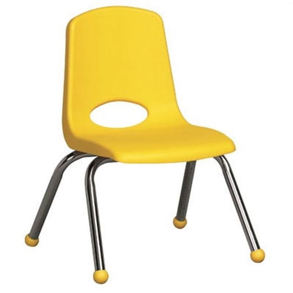 ECR4Kids Early Childhood Resource ELR-0193-YE 12 inch School Stack Chair with Chrome Ball Glide Legs - Yellow