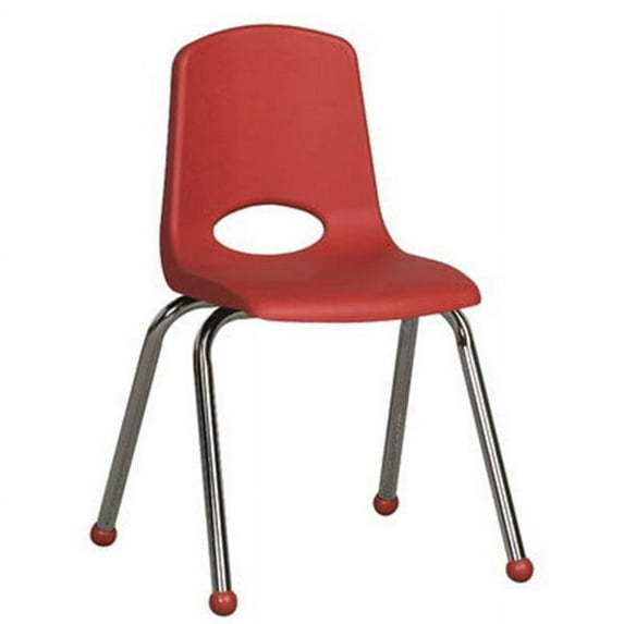 ECR4Kids Early Childhood Resource ELR-0195-RD 16 inch School Stack Chair with Chrome Ball Glide Legs - Red