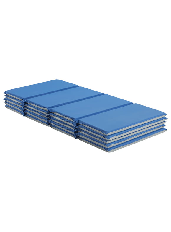ECR4Kids Everyday Folding Rest Mat, 4-Section, 1in, Sleeping Pad, Blue/Grey, 5-Pack