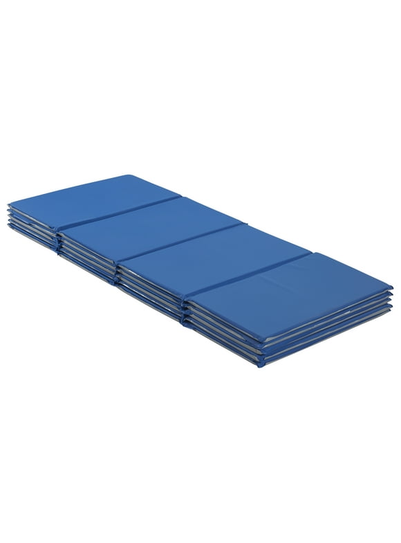 ECR4Kids Everyday Folding Rest Mat, 4-Section, 5/8in, Sleeping Pad, Blue/Grey, 5-Pack