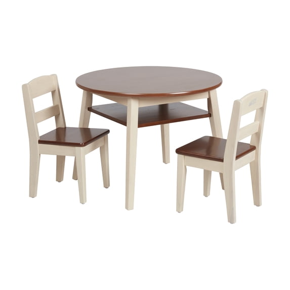 ECR4Kids Hideaway Storage Table and Chairs, Kids Furniture, Dark Walnut/Antique White, 3-Piece