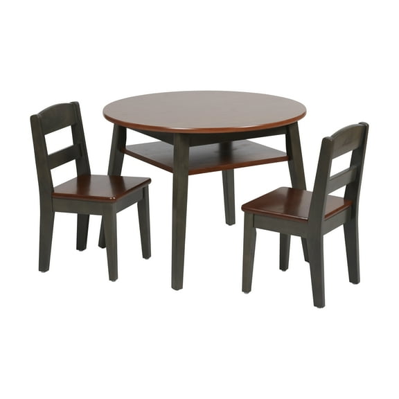 ECR4Kids Hideaway Storage Table and Chairs, Kids Furniture, Dark Walnut/Grey Wash, 3-Piece