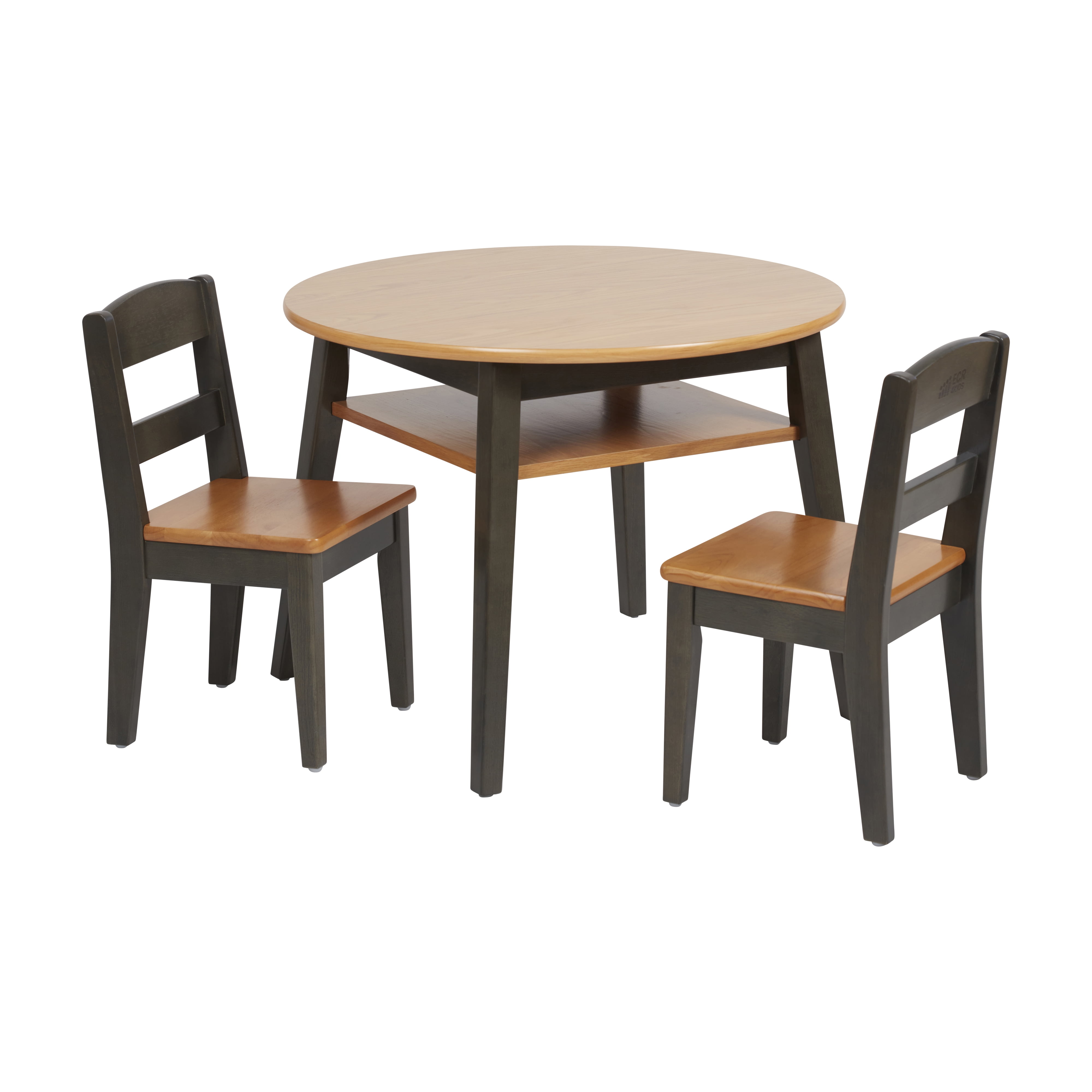 ECR4Kids Hideaway Storage Table and Chairs, Kids Furniture, Honey/Grey Wash, 3-Piece