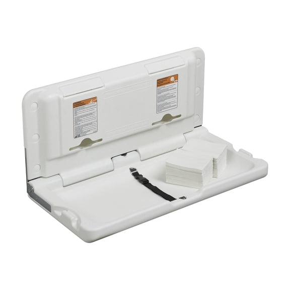 ECR4Kids Horizontal Wall-Mounted Changing Station with 500 Liners, Baby Changer, White Granite
