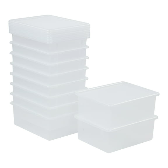 ECR4Kids Letter Size Plastic Tray Organizer with Lids, Large, Storage Bins, Clear, 10-Piece