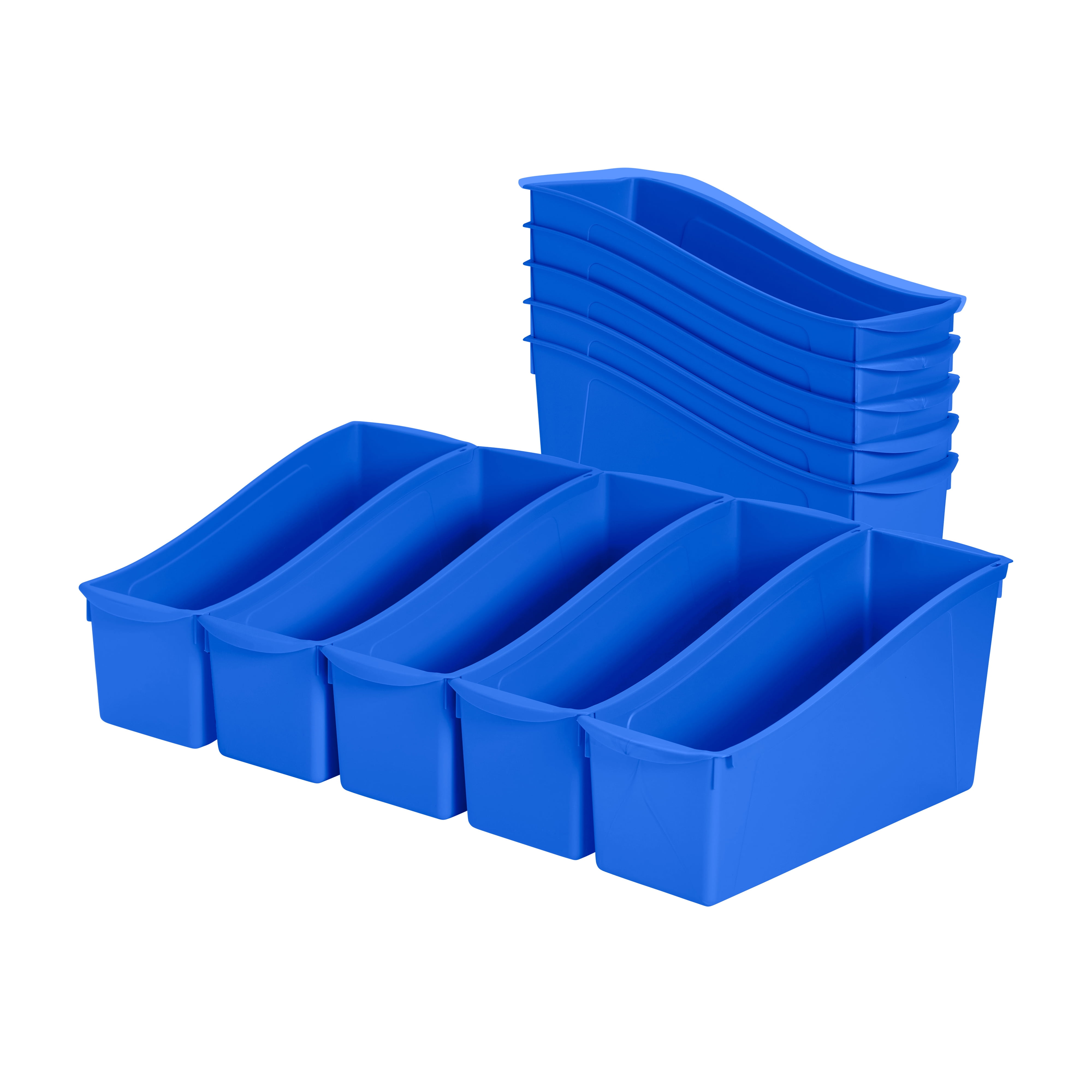 ECR4Kids Linking Plastic Storage Book Bin, Multipurpose Organization, Blue, 10-Piece