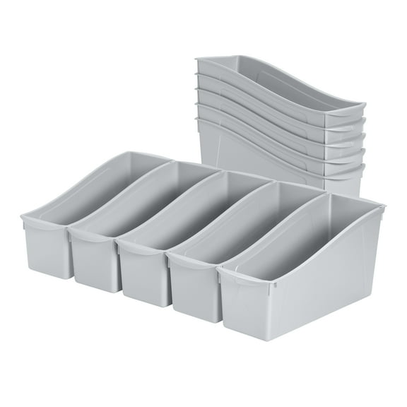 ECR4Kids Linking Plastic Storage Book Bin, Multipurpose Organization, Light Grey, 10-Piece