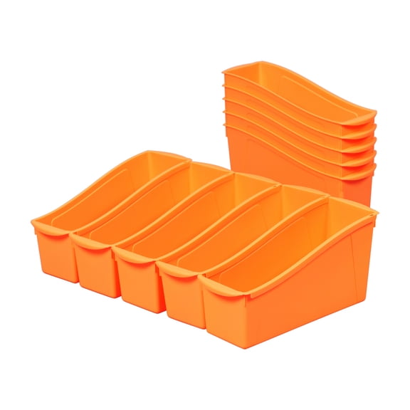 ECR4Kids Linking Plastic Storage Book Bin, Multipurpose Organization, Neon Orange, 10-Piece