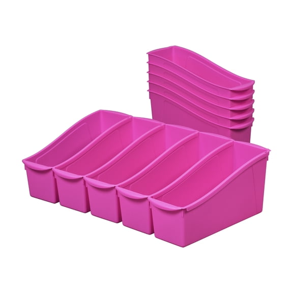 ECR4Kids Linking Plastic Storage Book Bin, Multipurpose Organization, Neon Purple, 10-Piece