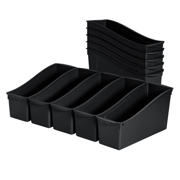 ECR4Kids Linking Plastic Storage Book Bin, Multipurpose Organization, Black, 10-Piece