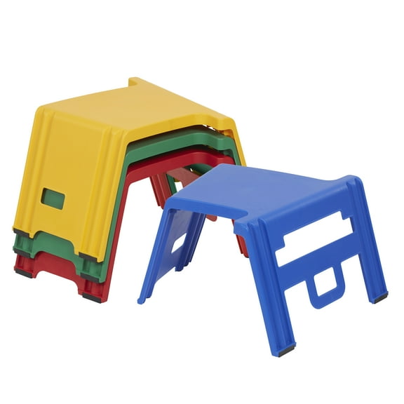 ECR4Kids Linking Stackable Classroom Stools, Portable Table, Flexible Seating, Assorted, 4-Piece