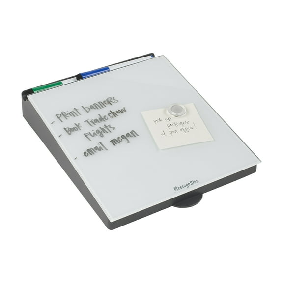 ECR4Kids MessageStor Dry-Erase Glass Board Memo Station, Desk Organization, White