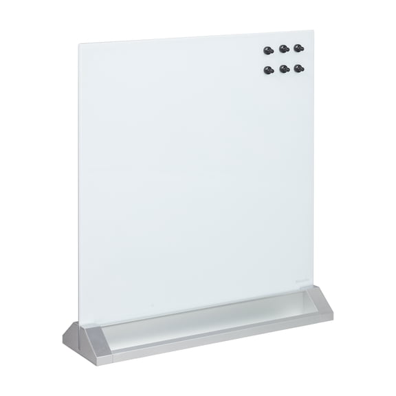 ECR4Kids MessageStor Glass Dry-Erase Board with Storage Stand and Magnets, White Board, White