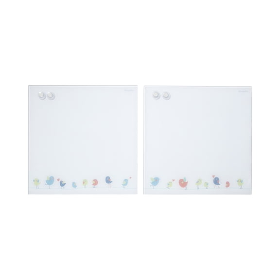 ECR4Kids MessageStor Dry-Erase Glass Board and Magnets, Office Essentials, Birds, 2-Pack