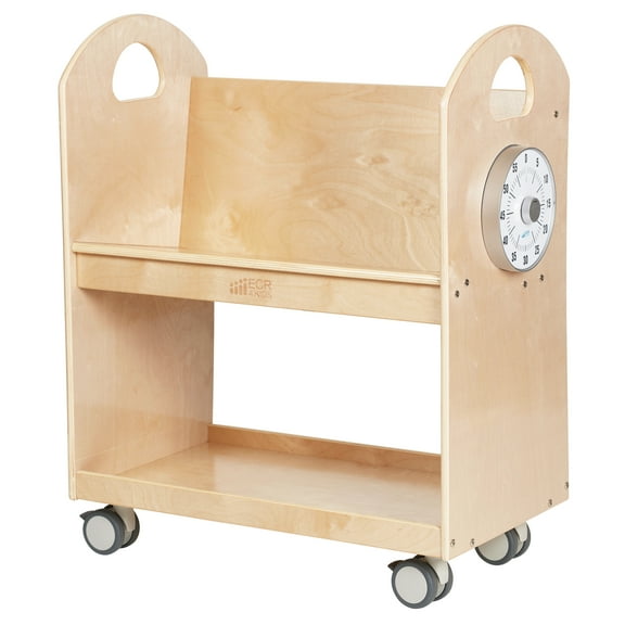 ECR4Kids Mobile Book Cart with Countdown Timer and Storage, Childrens Furniture, Natural