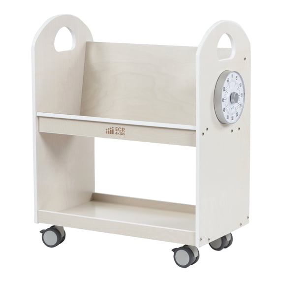 ECR4Kids Mobile Book Cart with Countdown Timer and Storage, Children's Furniture, White Wash