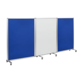 ECR4Kids Mobile Dry-Erase and Flannel Room Divider, 3-Panel, School Supplies, Blue