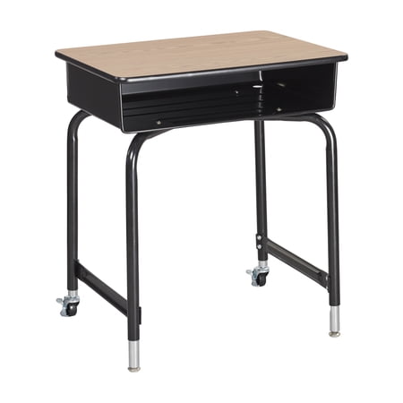 ECR4Kids Mobile Open Front Desk with Metal Storage Book Box, Oak, 1