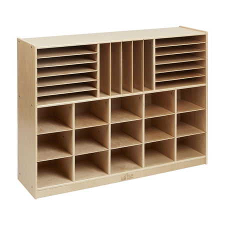 ECR4Kids Multi-Section Mobile Tray Cabinet with Cubby Storage Compartments, Kids Furniture, Natural