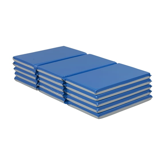 ECR4Kids Premium Folding Rest Mat, 3-Section, 2in, Blue/Grey, 5-Pack