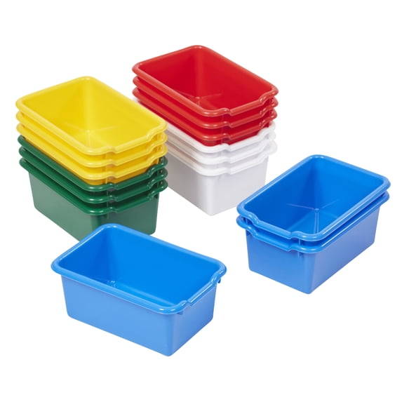 ECR4Kids Scoop Front Plastic Storage Bins, Multipurpose Organization, Assorted, 15-Piece