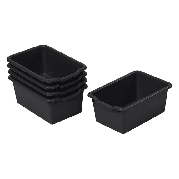 ECR4Kids Scoop Front Plastic Storage Bins, Multipurpose Organization, Black, 5-Piece