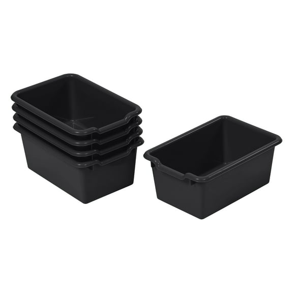ECR4Kids Scoop Front Plastic Storage Bins, Multipurpose Organization, Black, 5-Piece