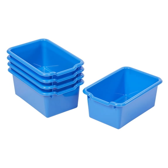 ECR4Kids Scoop Front Plastic Storage Bins, Multipurpose Organization, Blue, 5-Piece