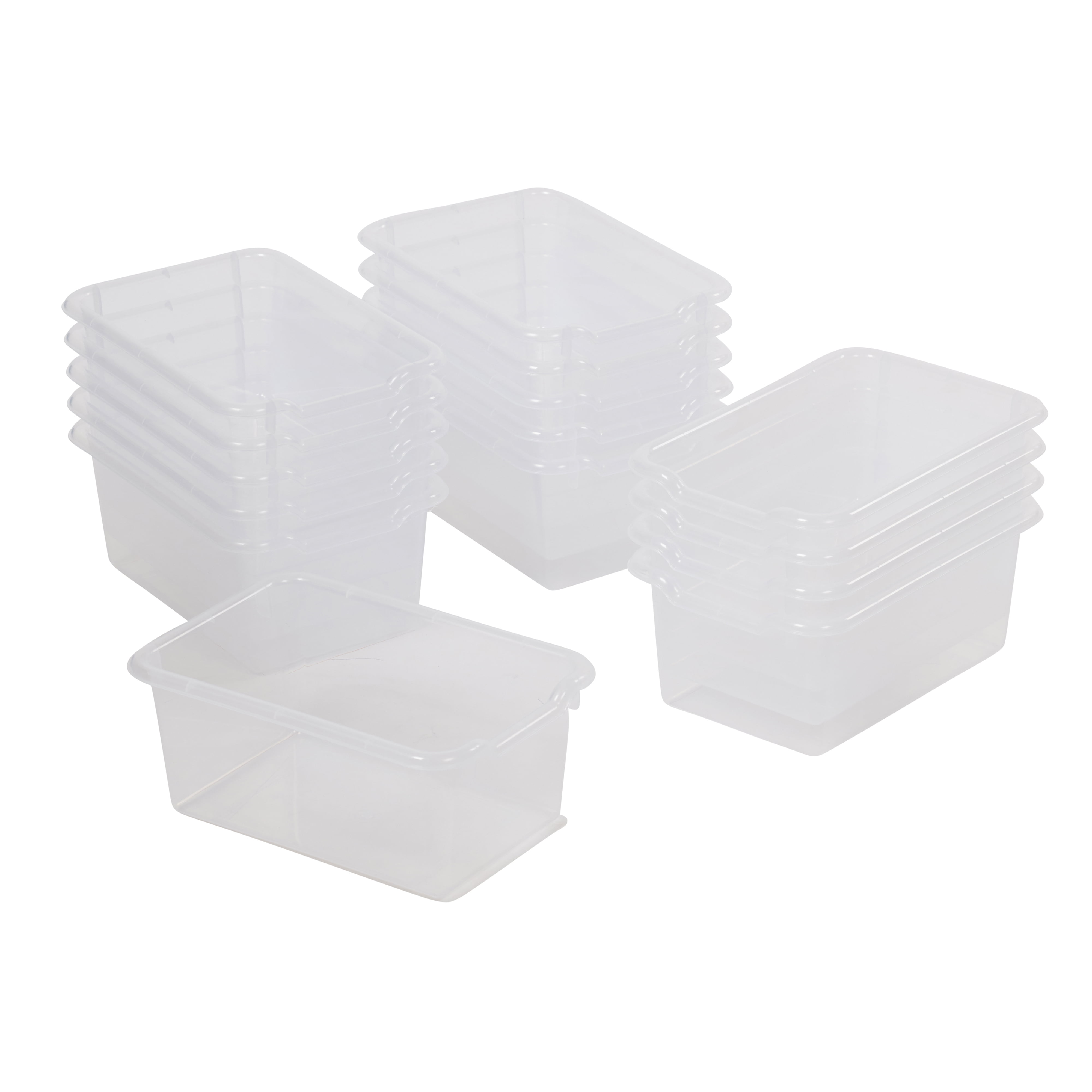 ECR4Kids Scoop Front Plastic Storage Bins, Multipurpose Organization, Clear, 15-Piece