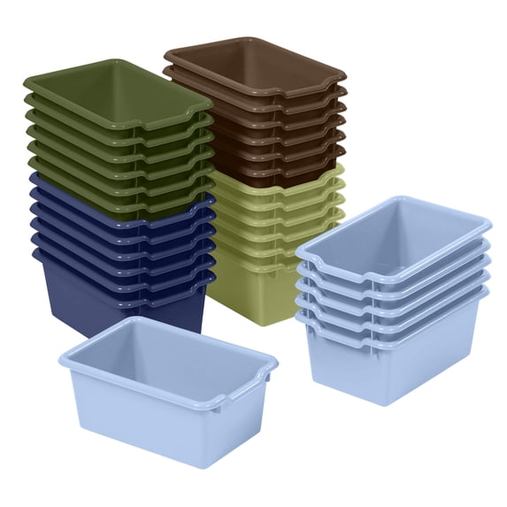 ECR4Kids Scoop Front Plastic Storage Bins, Multipurpose Organization, Earthtone, 30-Piece