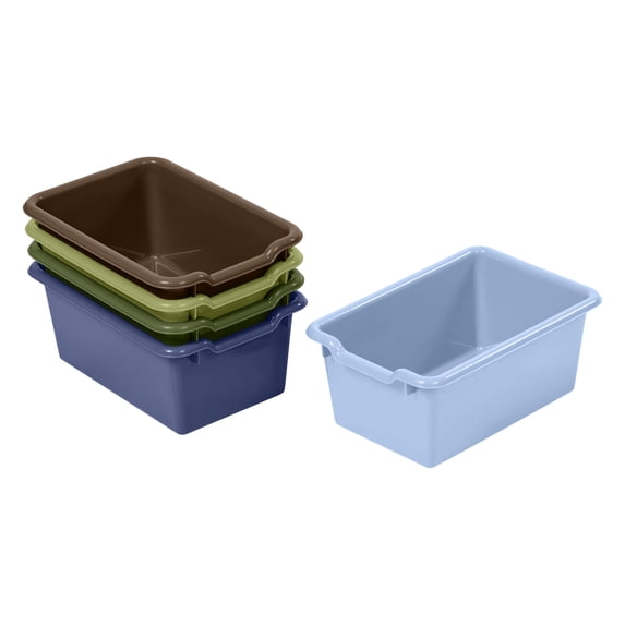 ECR4Kids Scoop Front Plastic Storage Bins, Multipurpose Organization, Earthtone, 5-Piece