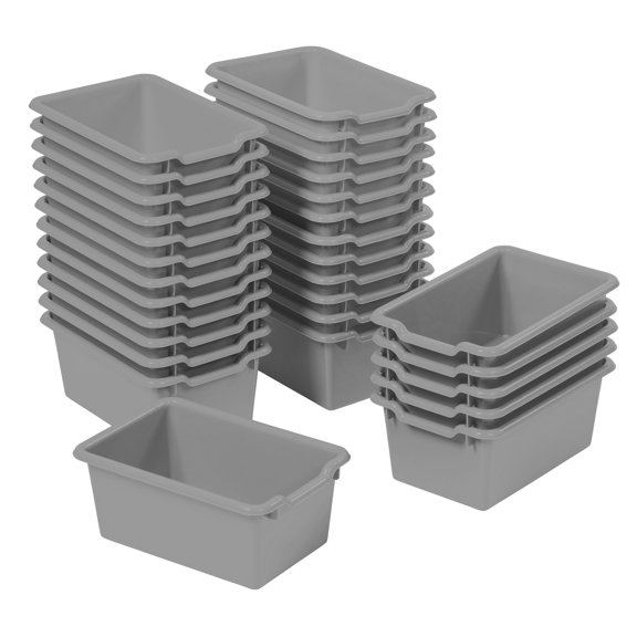 ECR4Kids Scoop Front Plastic Storage Bins, Multipurpose Organization, Grey, 30-Piece