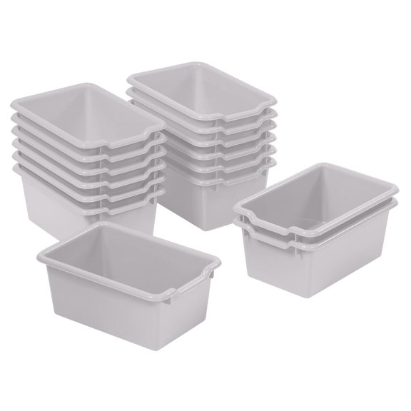 ECR4Kids Scoop Front Plastic Storage Bins, Multipurpose Organization, Light Grey, 15-Piece