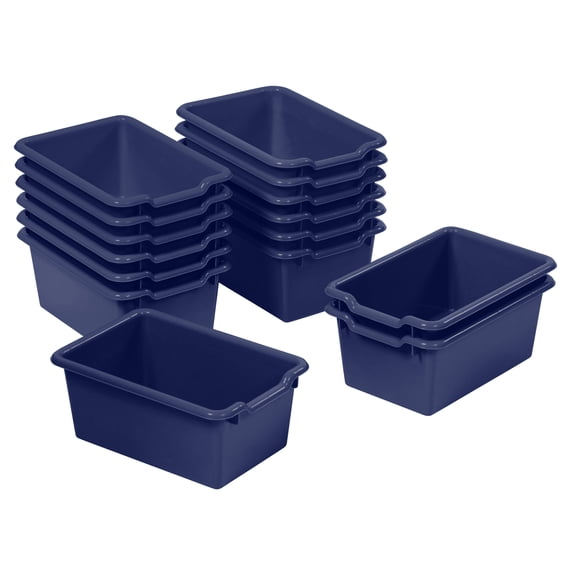 ECR4Kids Scoop Front Plastic Storage Bins, Multipurpose Organization, Navy, 15-Piece