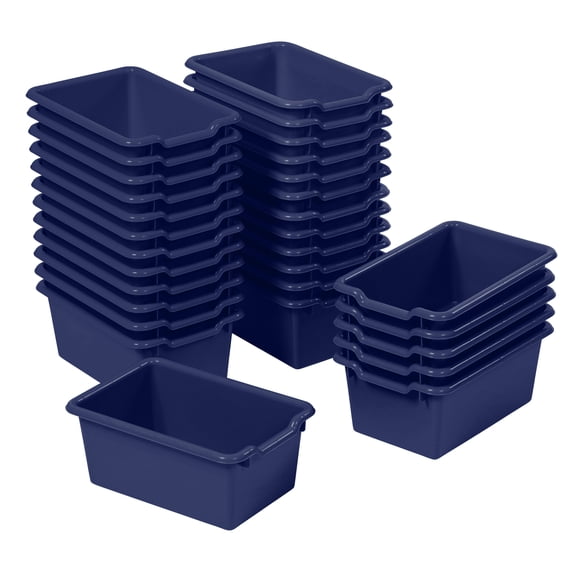 ECR4Kids Scoop Front Plastic Storage Bins, Multipurpose Organization, Navy, 30-Piece