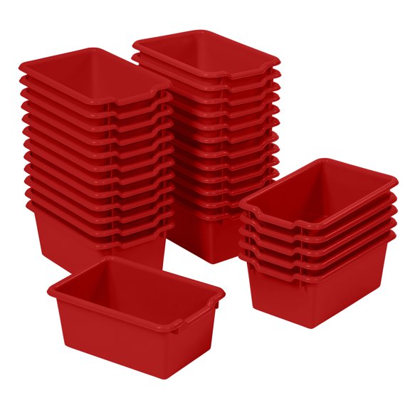 ECR4Kids Scoop Front Plastic Storage Bins, Multipurpose Organization, Red, 30-Piece