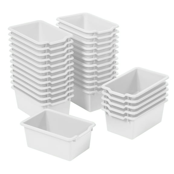 ECR4Kids Scoop Front Plastic Storage Bins, Multipurpose Organization, White, 30-Piece