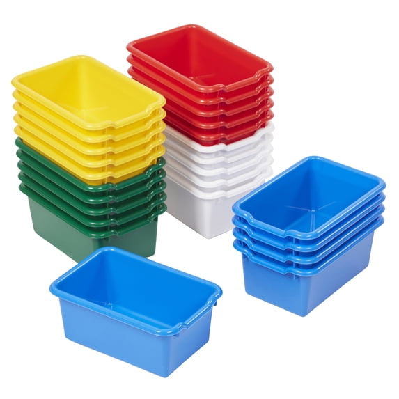 ECR4Kids Scoop Front Plastic Storage Bins, Multipurpose Organization, Assorted, 25-Piece