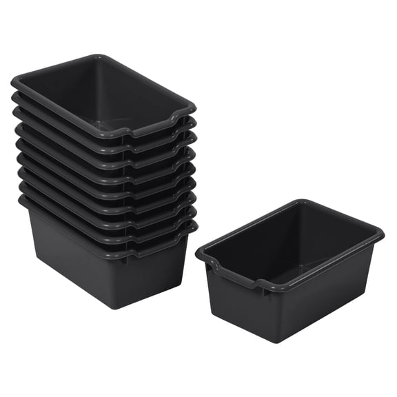 ECR4Kids Scoop Front Plastic Storage Bins, Multipurpose Organization, Black, 10-Piece